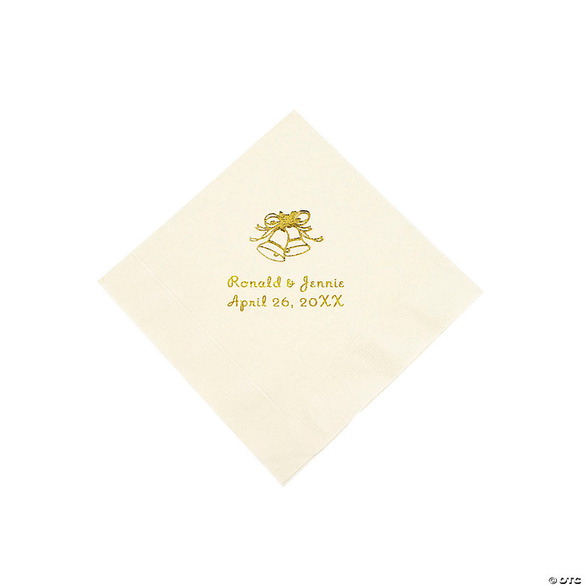 Ivory Wedding Bells Personalized Napkins with Gold Foil - Luncheon Image