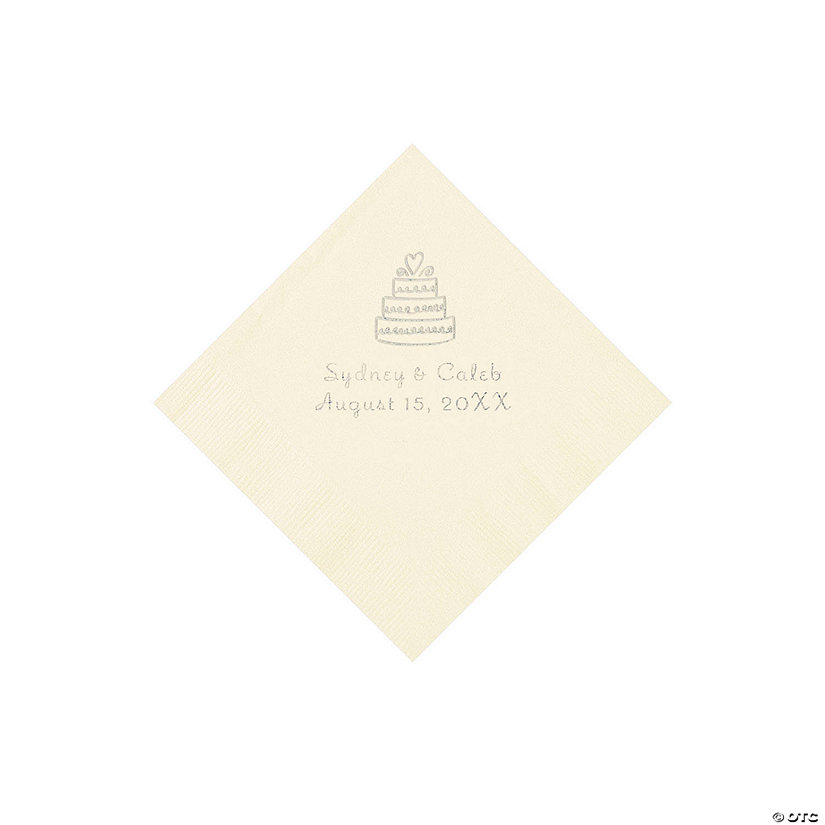 Ivory Wedding Cake Personalized Napkins with Silver Foil - 50 Pc. Beverage Image Thumbnail