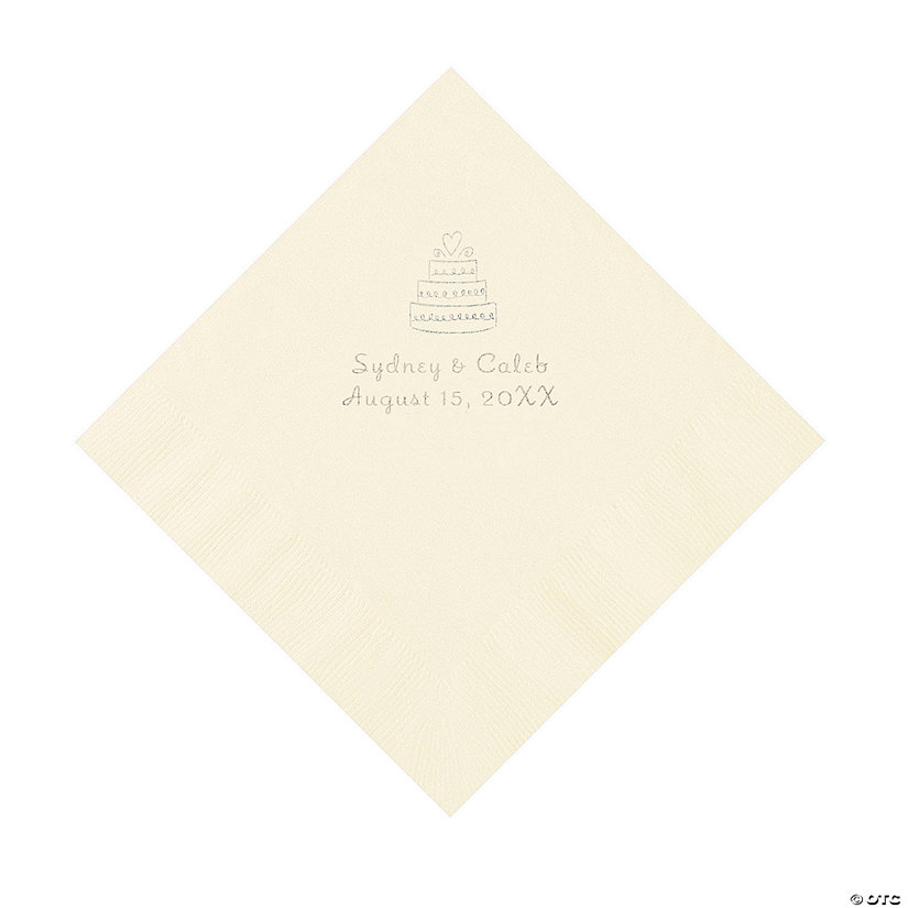 Ivory Wedding Cake Personalized Napkins with Silver Foil - 50 Pc. Luncheon Image Thumbnail