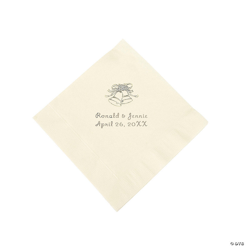 Ivory Wedding Personalized Napkins with Silver Foil - Luncheon Image Thumbnail