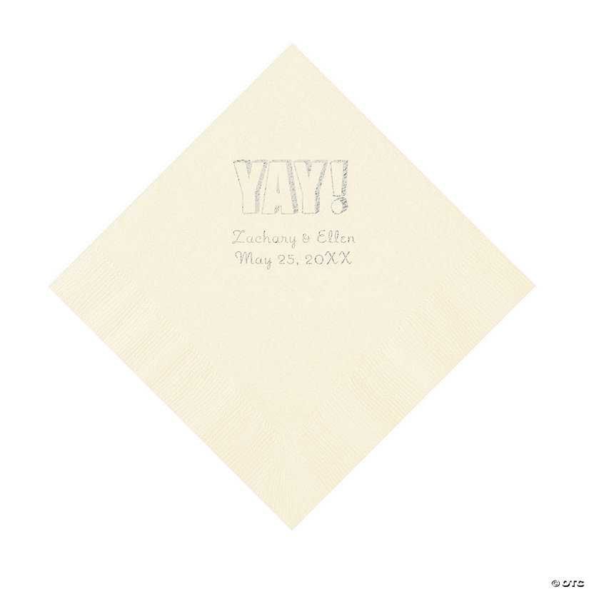 Ivory Yay Personalized Napkins with Silver Foil - Luncheon Image Thumbnail