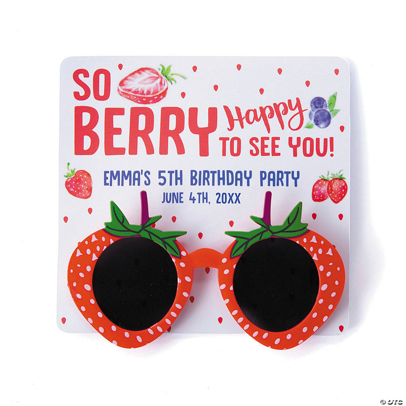 Kid&#8217;s Personalized Berry Party Card with Strawberry Sunglasses for 12 Image Thumbnail