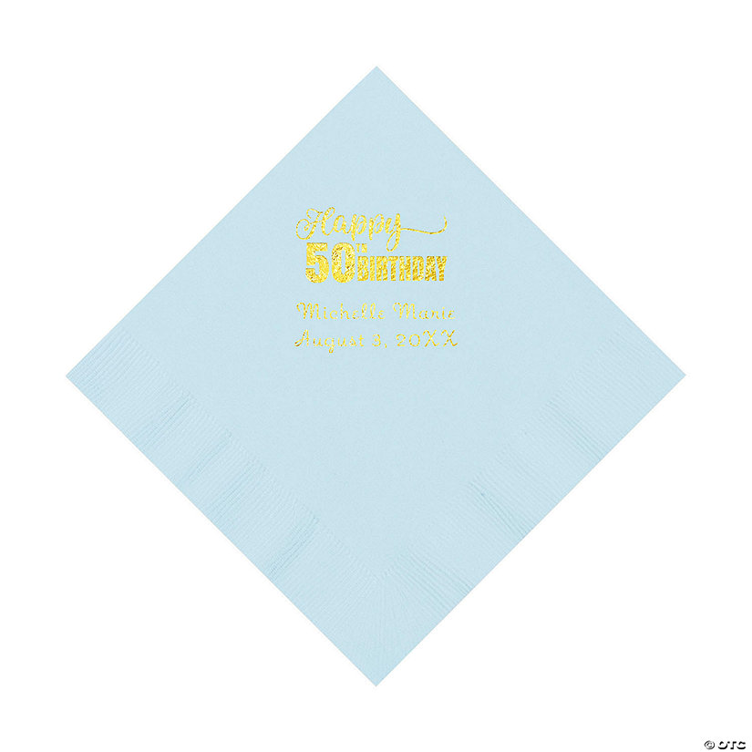 Light Blue 50th Birthday Personalized Napkins with Gold Foil &#8211; 50 Pc. Luncheon Image Thumbnail