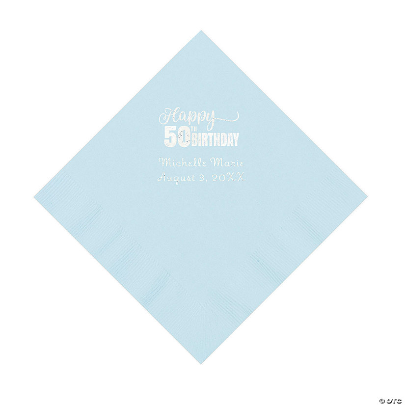Light Blue 50th Birthday Personalized Napkins with Silver Foil &#8211; 50 Pc. Luncheon Image Thumbnail