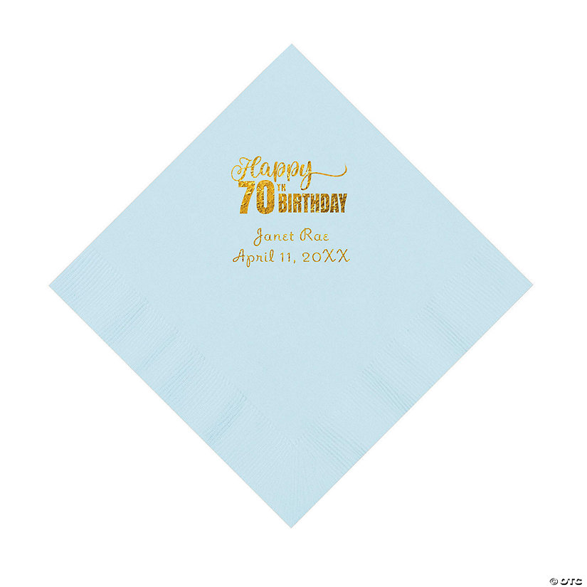 Light Blue 70th Birthday Personalized Napkins with Gold Foil &#8211; 50 Pc. Luncheon Image Thumbnail