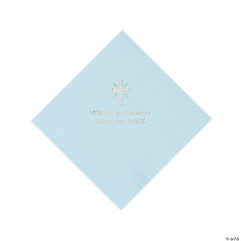 Light Blue Cross Personalized Napkins with Silver Foil - 50 Pc. Luncheon Image