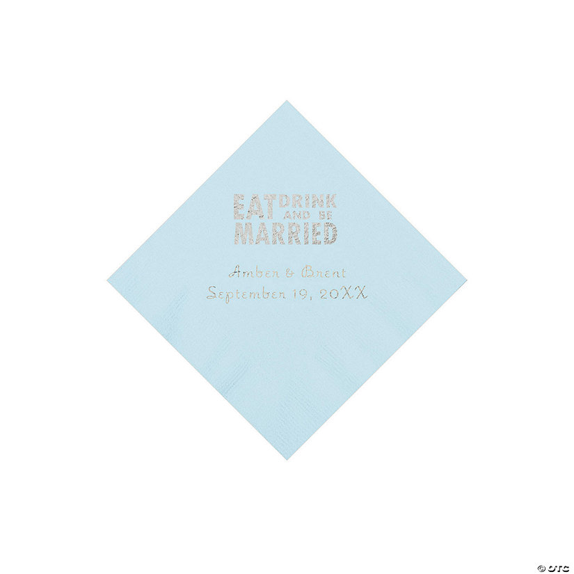Light Blue Eat, Drink And Be Married Napkins with Silver Foil - 50 Pc. Beverage Image