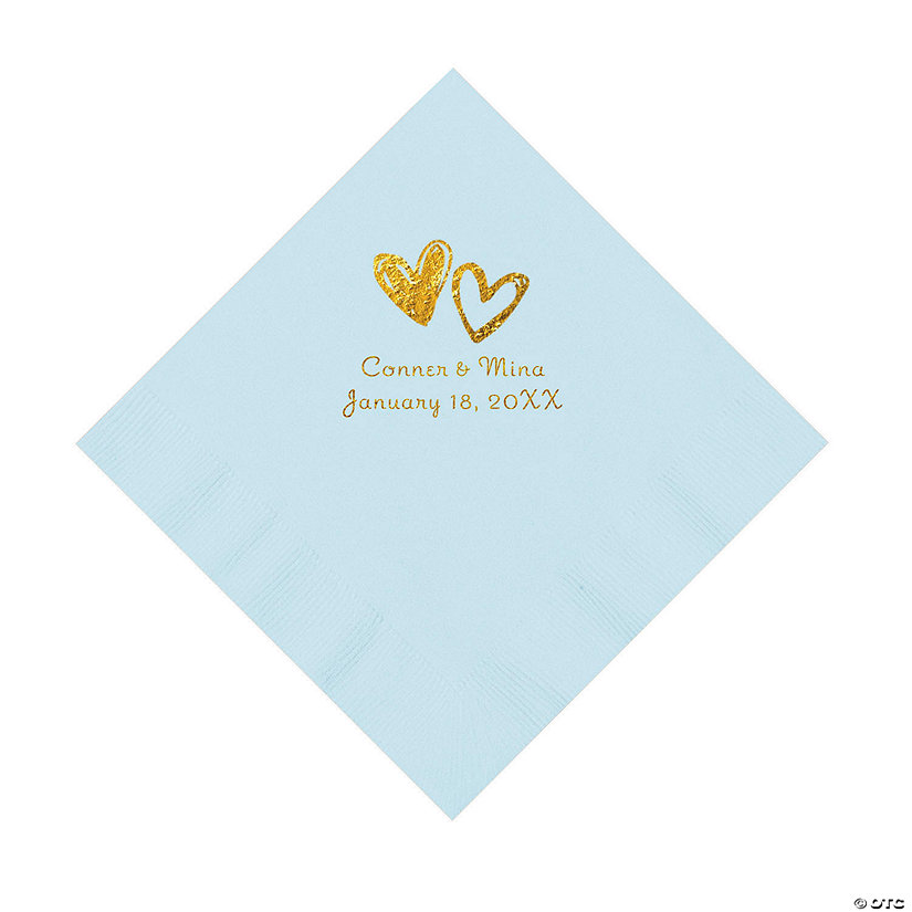 Light Blue Hearts Personalized Napkins with Gold Foil - Luncheon Image Thumbnail