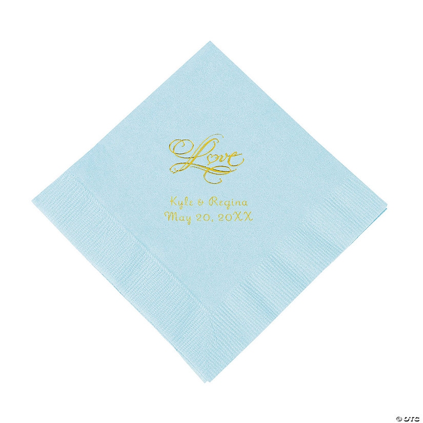 Light Blue &#8220;Love&#8221; Personalized Napkins with Gold Foil - Luncheon Image