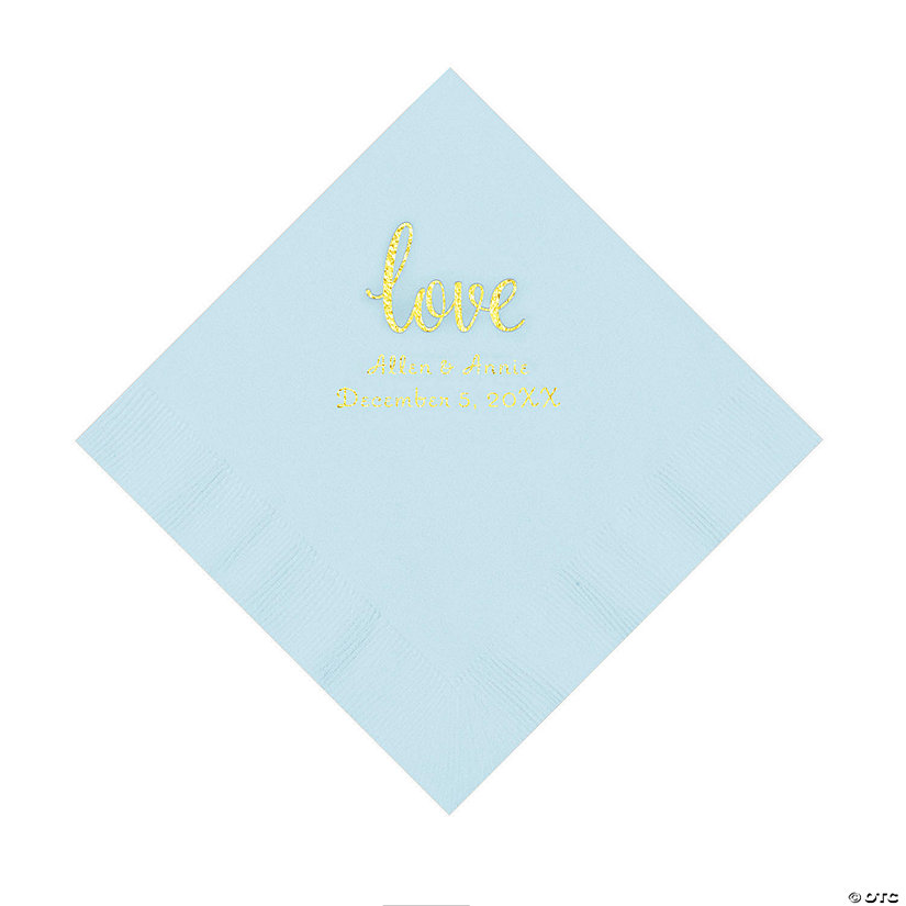 Light Blue Love Script Personalized Napkins with Gold Foil - Luncheon Image Thumbnail