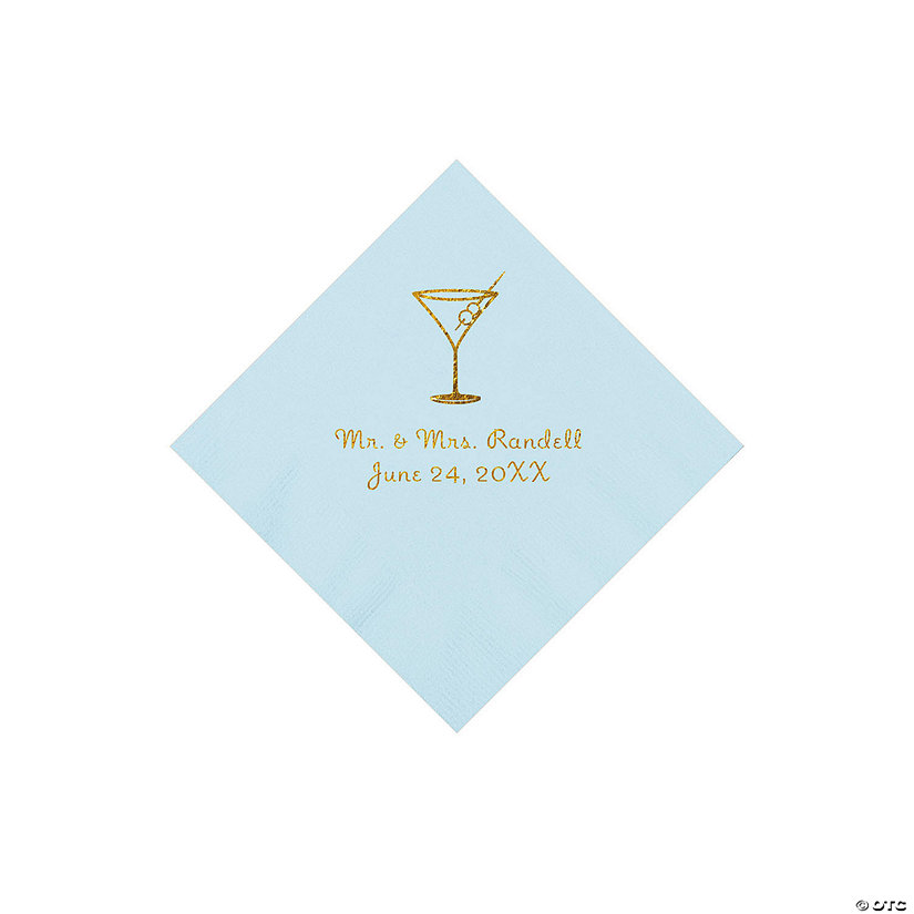 Light Blue Martini Glass Personalized Napkins with Gold Foil - Beverage Image Thumbnail