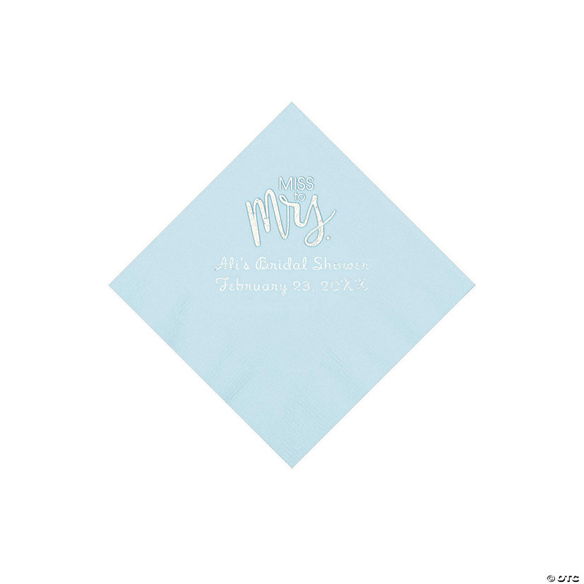 Light Blue Miss to Mrs. Personalized Napkins with Silver Foil - Beverage Image Thumbnail