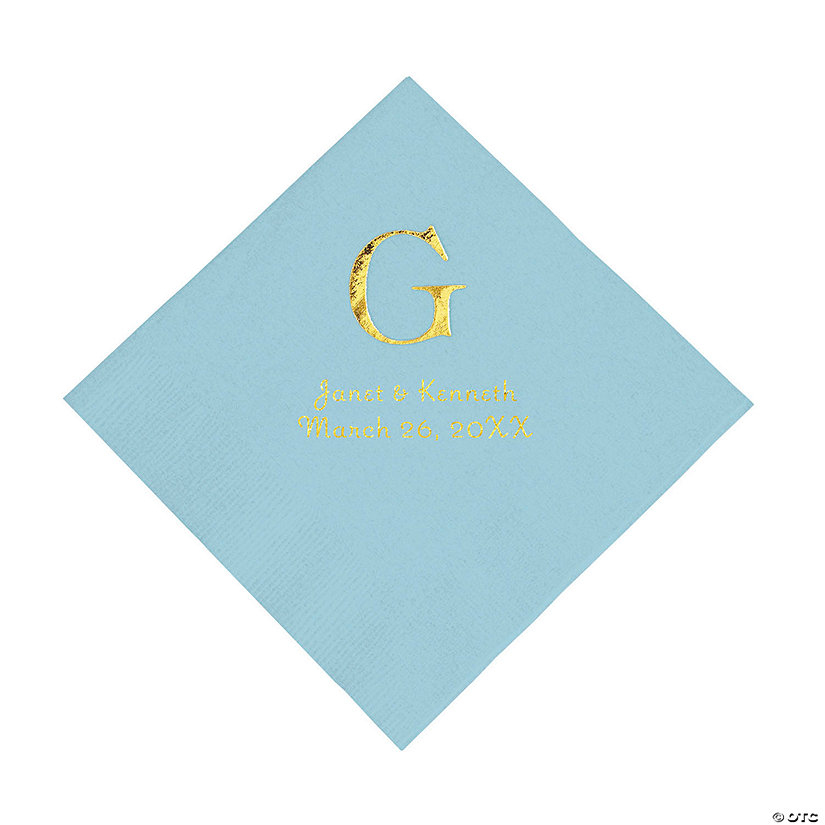 Light Blue Monogram Wedding Personalized Napkins with Gold Foil - Luncheon Image