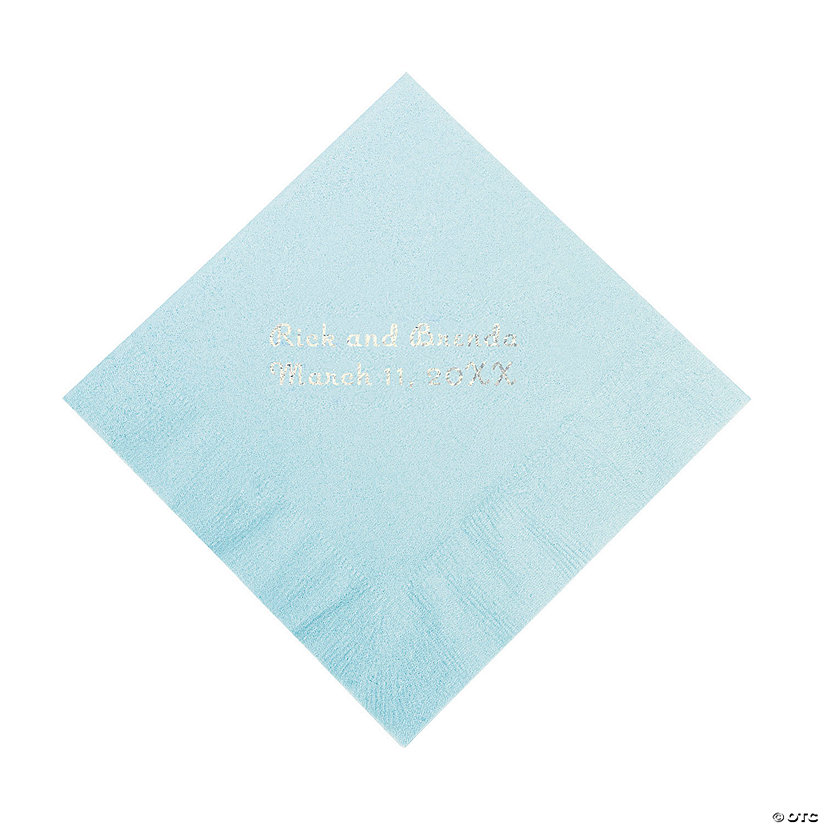Light Blue Personalized Napkins with Silver Foil - Beverage Image