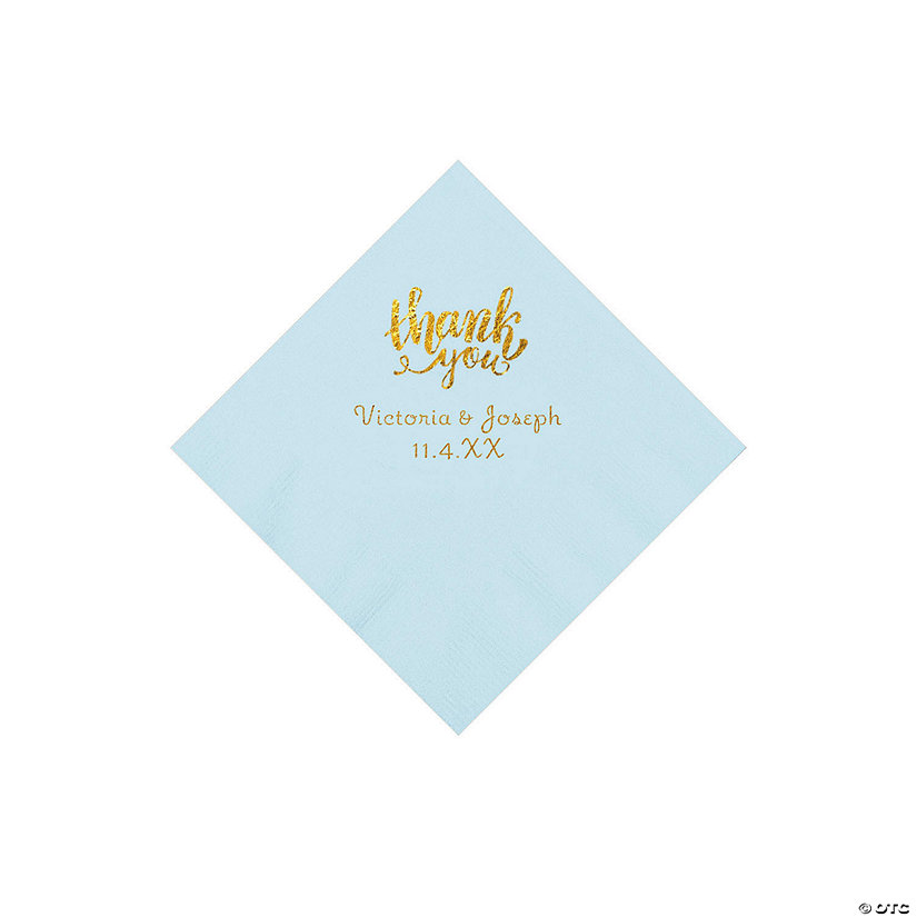 Light Blue Thank You Personalized Napkins with Gold Foil - Beverage Image Thumbnail