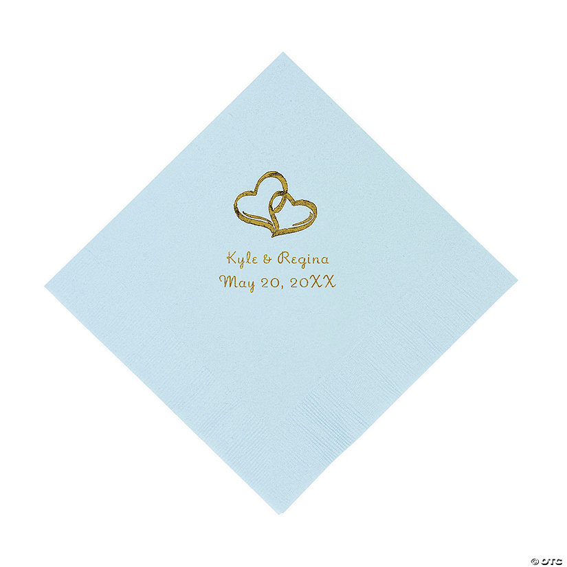 Light Blue Two Hearts Personalized Napkins with Gold Foil - Luncheon Image