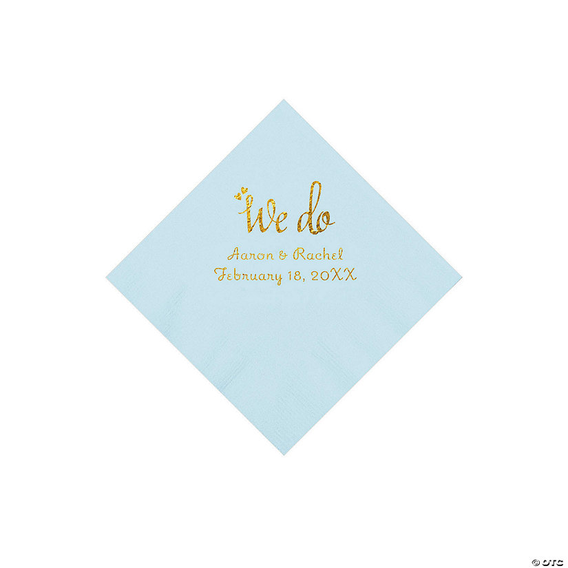 Light Blue We Do Personalized Napkins with Gold Foil - Beverage Image Thumbnail