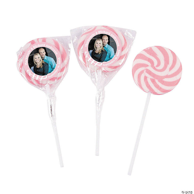 Light Pink Custom Photo Swirl Lollipops - 24 Pc. Image