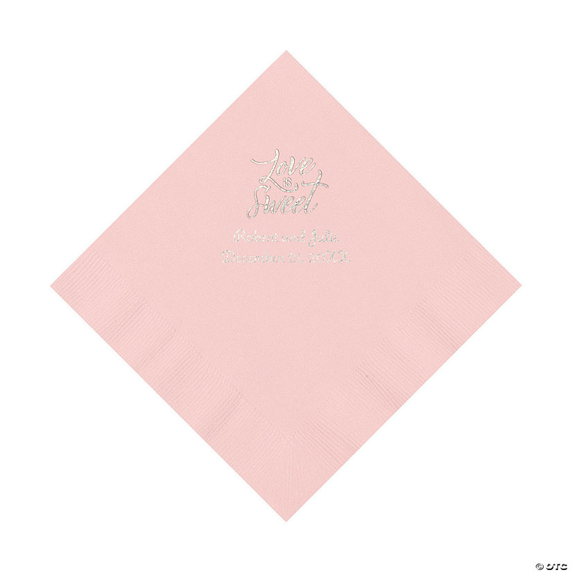 Light Pink Love Is Sweet Personalized Napkins with Silver Foil &#8211; Luncheon Image Thumbnail