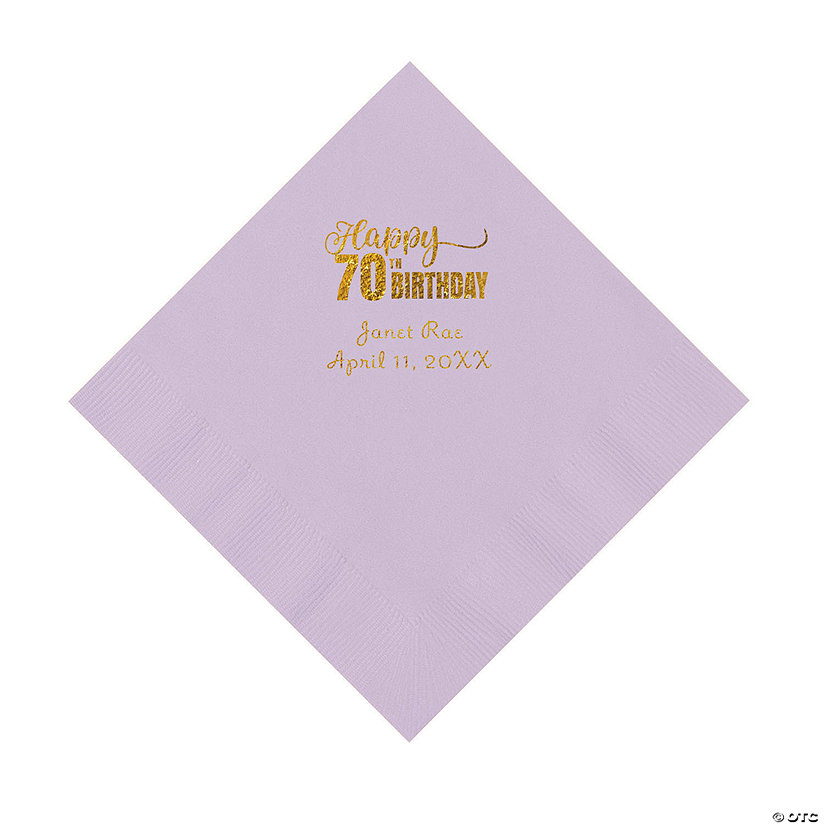 Lilac 70th Birthday Personalized Napkins with Gold Foil &#8211; 50 Pc. Luncheon Image Thumbnail
