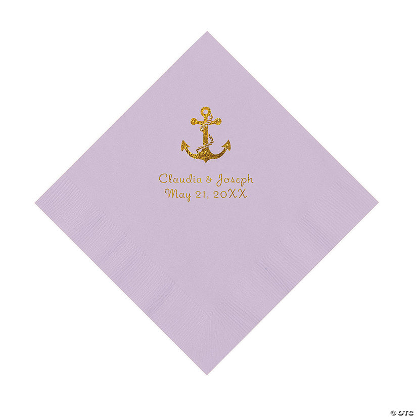 Lilac Anchor Personalized Napkins with Gold Foil - Luncheon Image Thumbnail