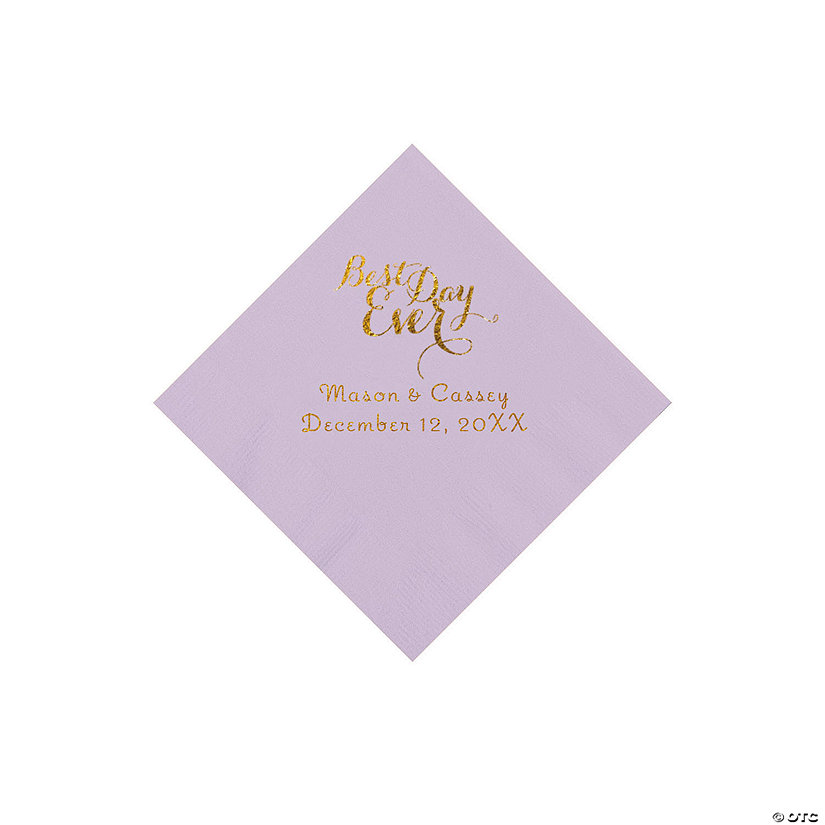 Lilac Best Day Ever Personalized Napkins with Gold Foil - Beverage Image Thumbnail