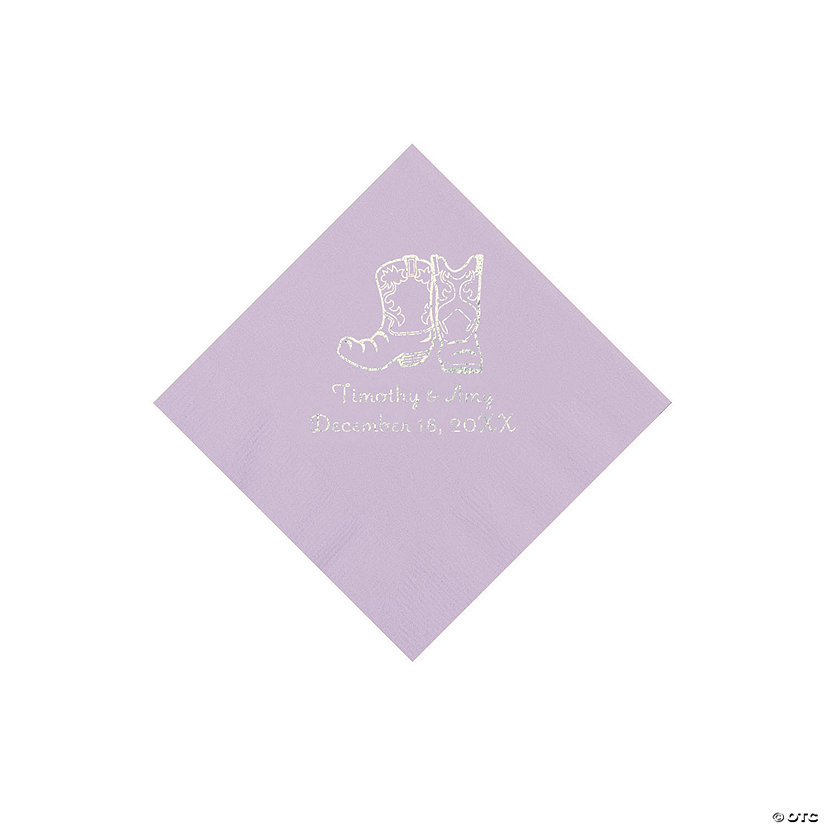 Lilac Cowboy Boots Personalized Napkins with Silver Foil - Beverage Image