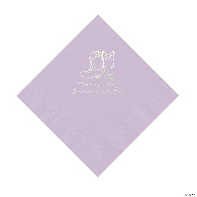 Lilac Cowboy Boots Personalized Napkins with Silver Foil - Luncheon Image Thumbnail