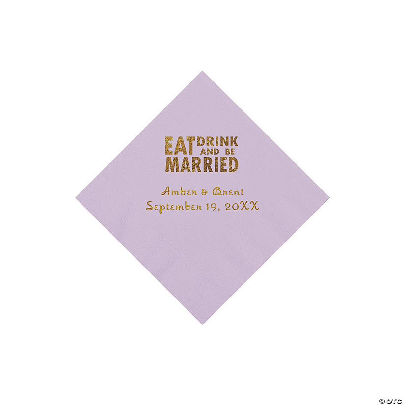 Lilac Eat Drink & Be Married Personalized Napkins with Gold Foil - 50 Pc. Beverage Image