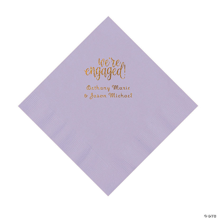 Lilac Engaged Personalized Napkins with Gold Foil &#8211; Luncheon Image Thumbnail