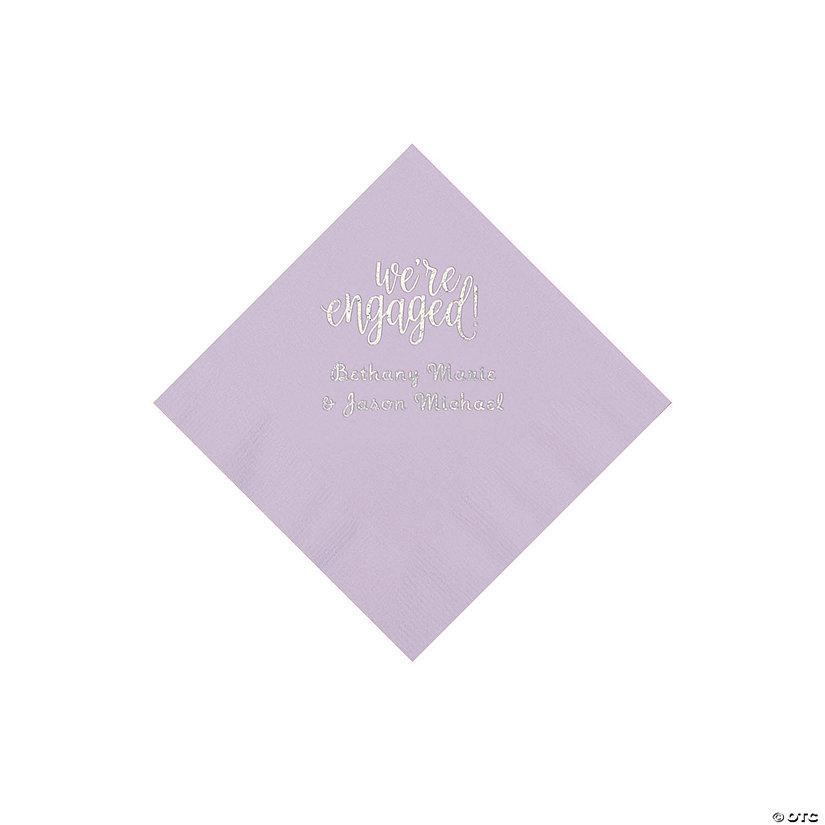 Lilac Engaged Personalized Napkins with Silver Foil - Beverage Image Thumbnail