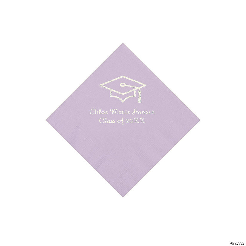 Lilac Grad Mortarboard Personalized Napkins with Silver Foil &#8211; 50 Pc. Beverage Image Thumbnail