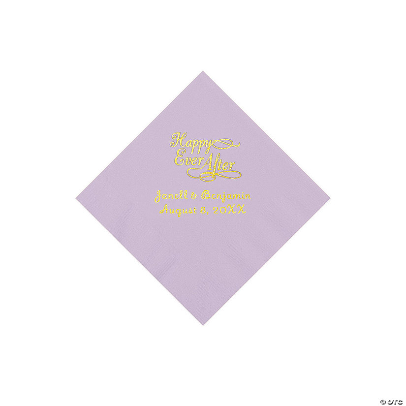 Lilac Happy Ever After Personalized Napkins with Gold Foil - Beverage Image Thumbnail