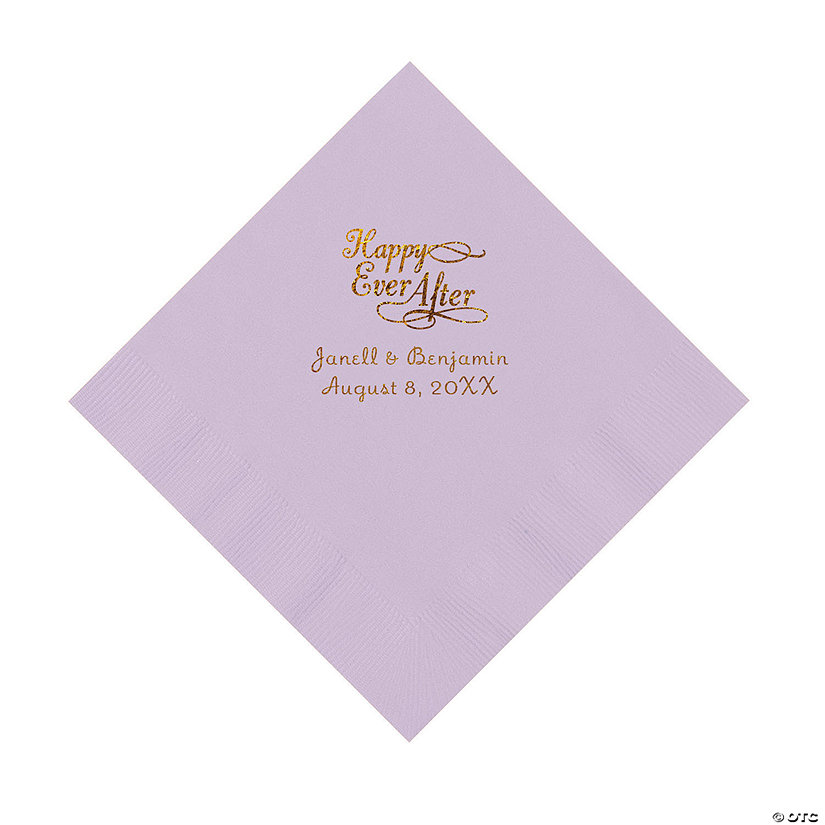 Lilac Happy Ever After Personalized Napkins with Gold Foil - Luncheon Image Thumbnail