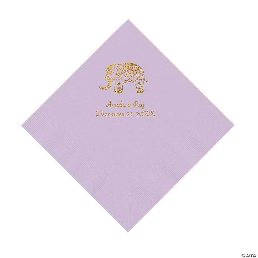 Lilac Indian Wedding Personalized Napkins with Gold Foil - Luncheon Image Thumbnail