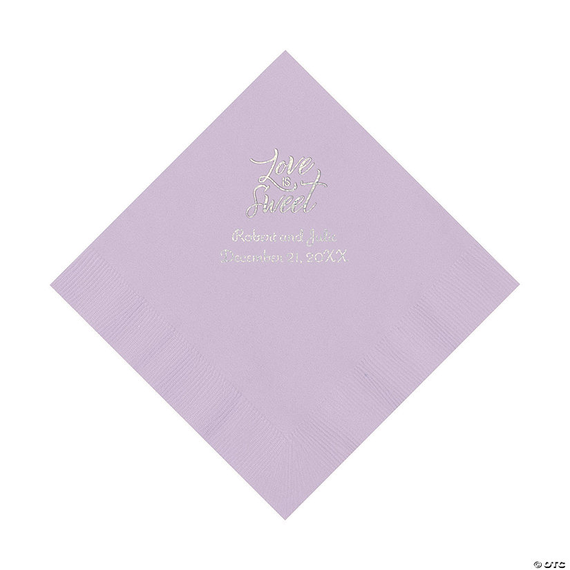 Lilac Love Is Sweet Personalized Napkins with Silver Foil &#8211; Luncheon Image Thumbnail