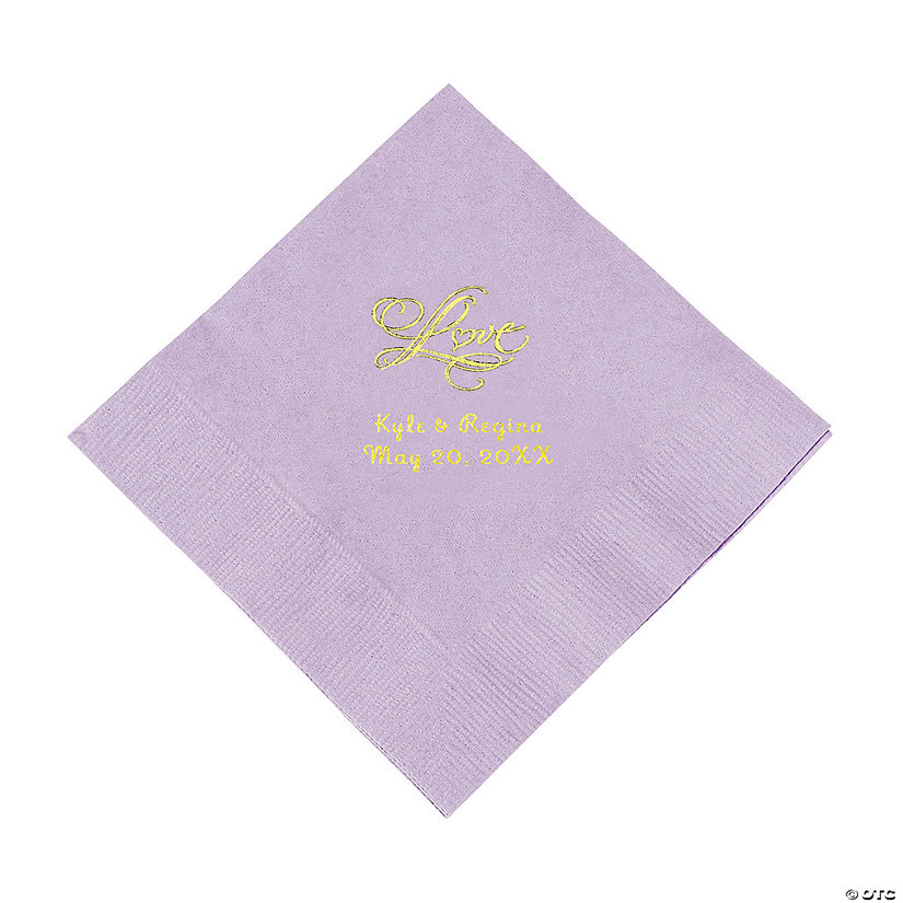 Lilac &#8220;Love&#8221; Personalized Napkins with Gold Foil - Luncheon Image