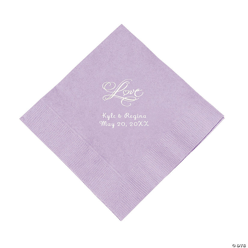 Lilac &#8220;Love&#8221; Personalized Napkins with Silver Foil - Luncheon Image