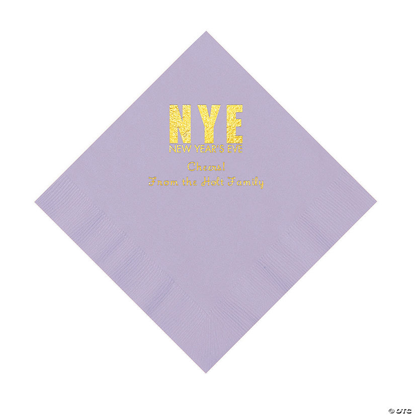 Lilac New Year&#8217;s Eve Personalized Napkins with Gold Foil - Luncheon Image Thumbnail