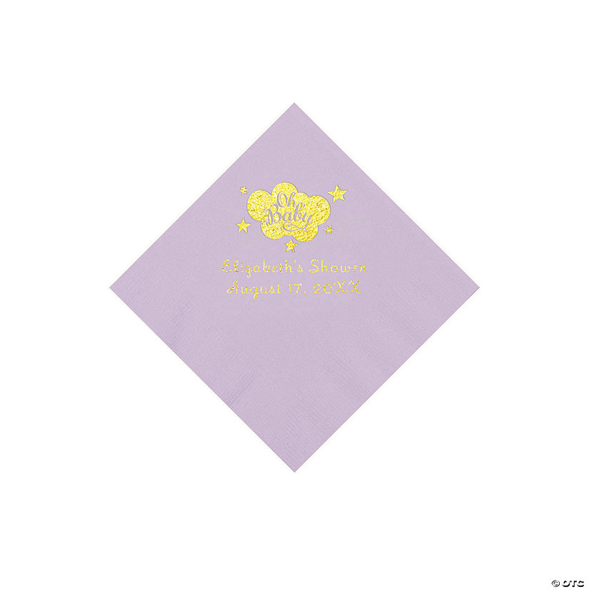 Lilac Oh Baby Personalized Napkins with Gold Foil - 50 Pc. Beverage Image Thumbnail