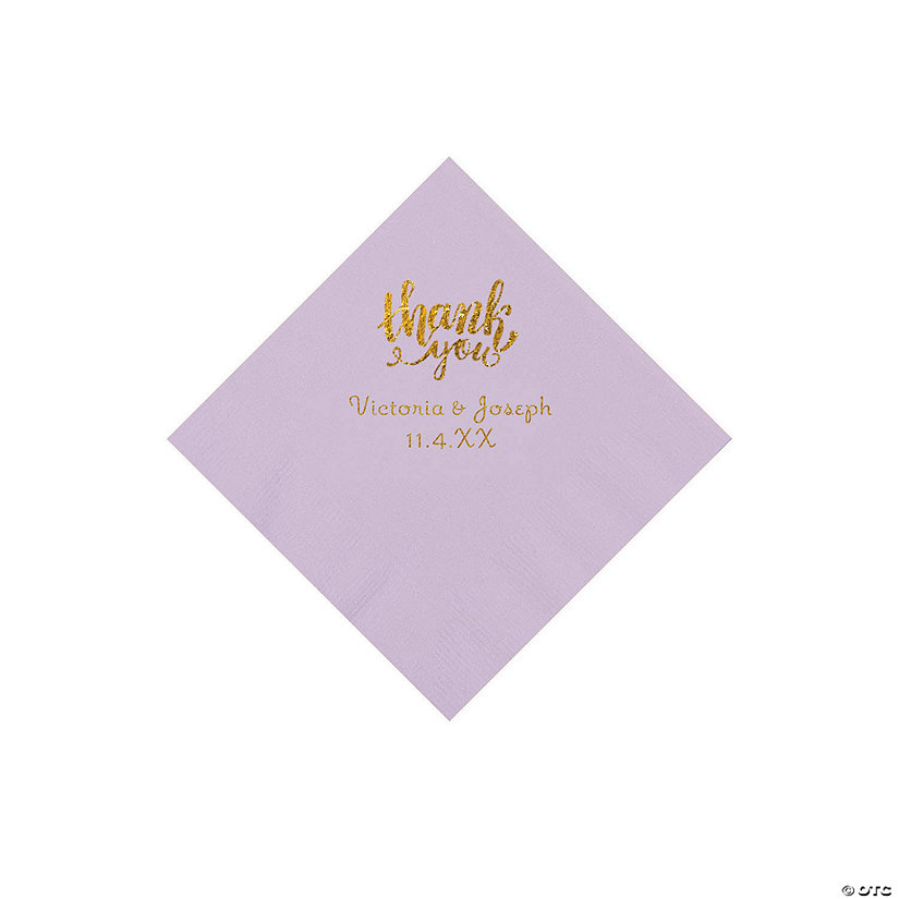 Lilac Thank You Personalized Napkins with Gold Foil - Beverage Image Thumbnail