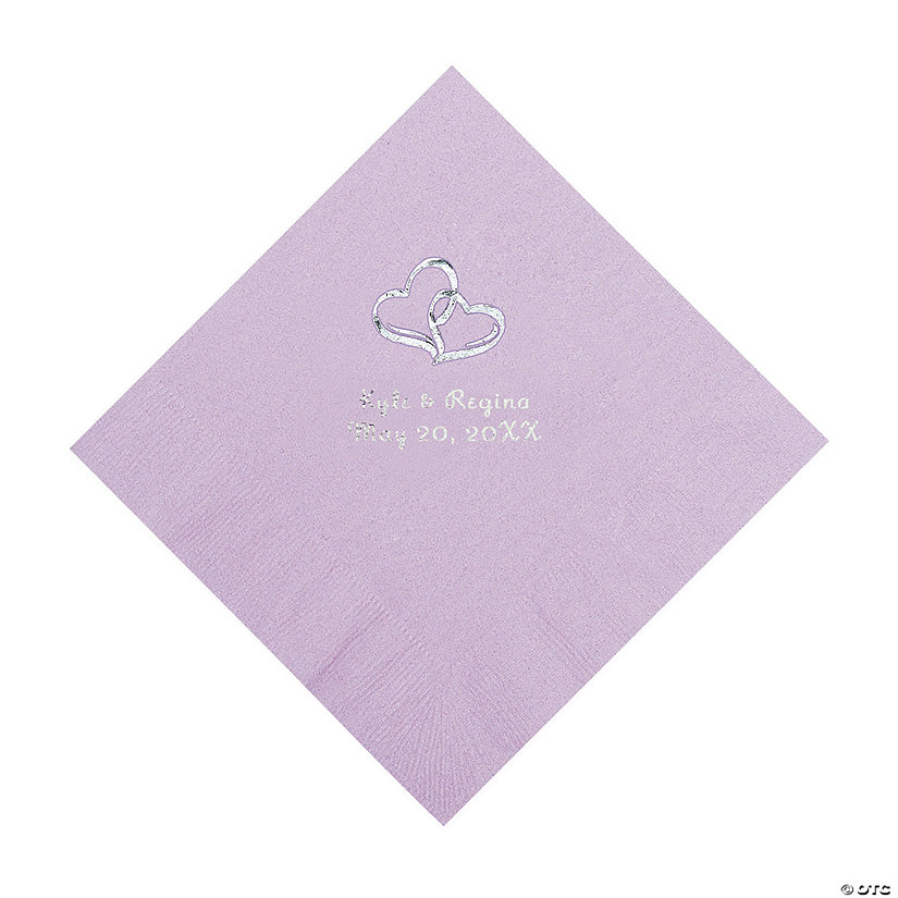 Lilac Two Hearts Personalized Napkins with Silver Foil - Luncheon Image