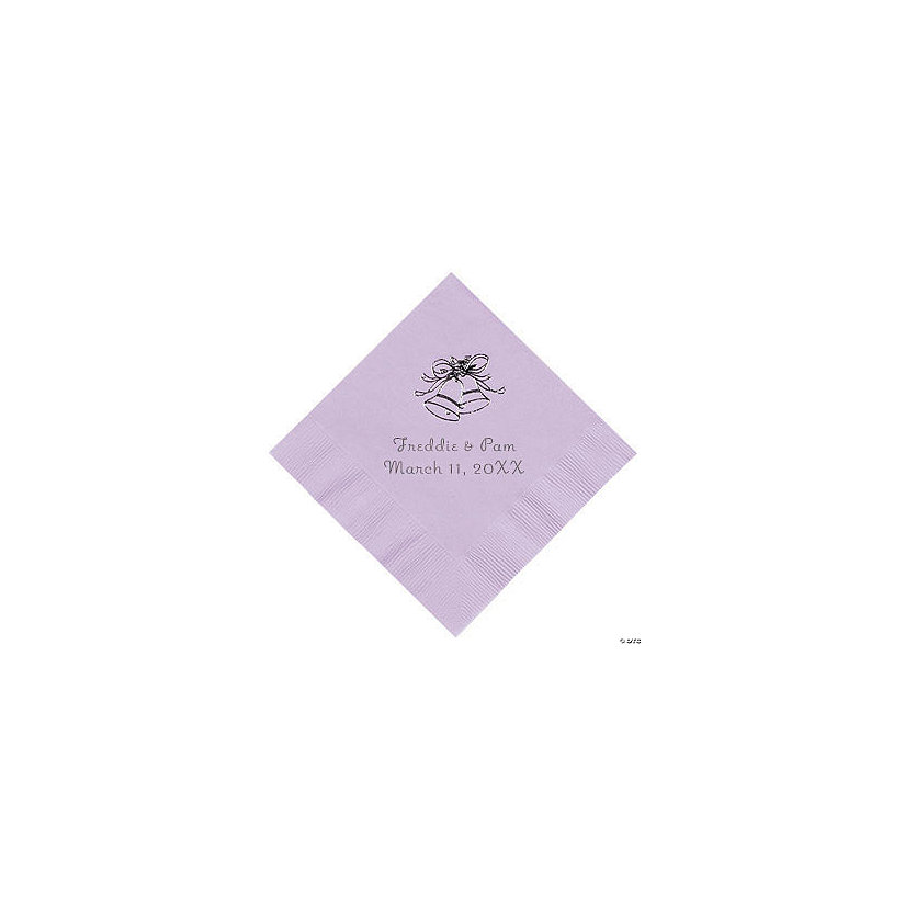 Lilac Wedding Bell Personalized Napkins with Silver Foill - Beverage Image Thumbnail