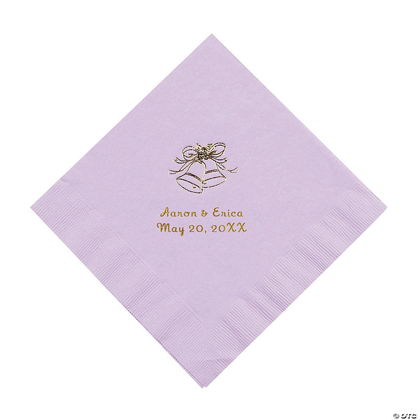 Lilac Wedding Bells Personalized Napkins with Gold Foil - Luncheon Image Thumbnail