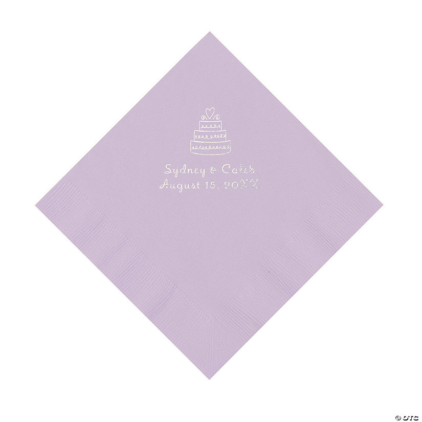Lilac Wedding Cake Personalized Napkins with Silver Foil - 50 Pc. Luncheon Image