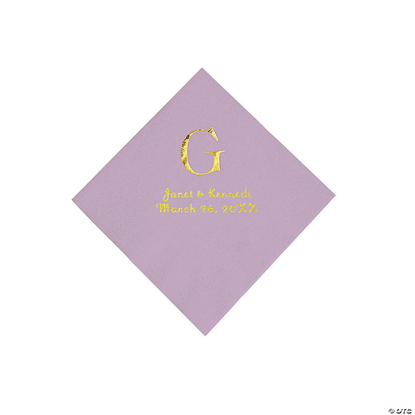 Lilac Wedding Monogram Personalized Napkins with Gold Foil - Beverage Image
