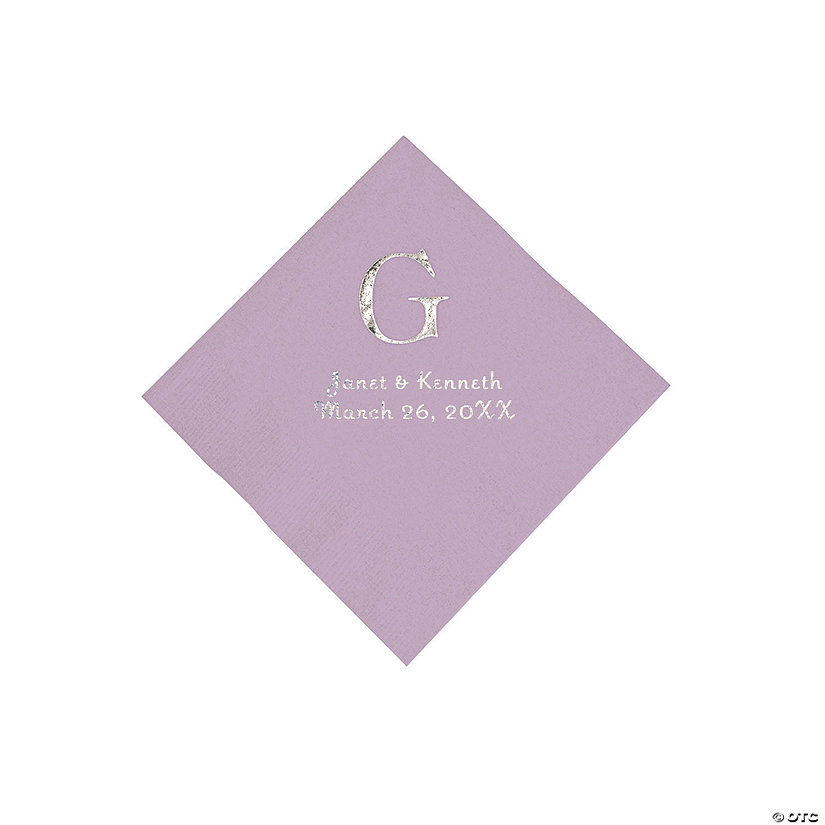 Lilac Wedding Monogram Personalized Napkins with Silver Foil - Beverage Image