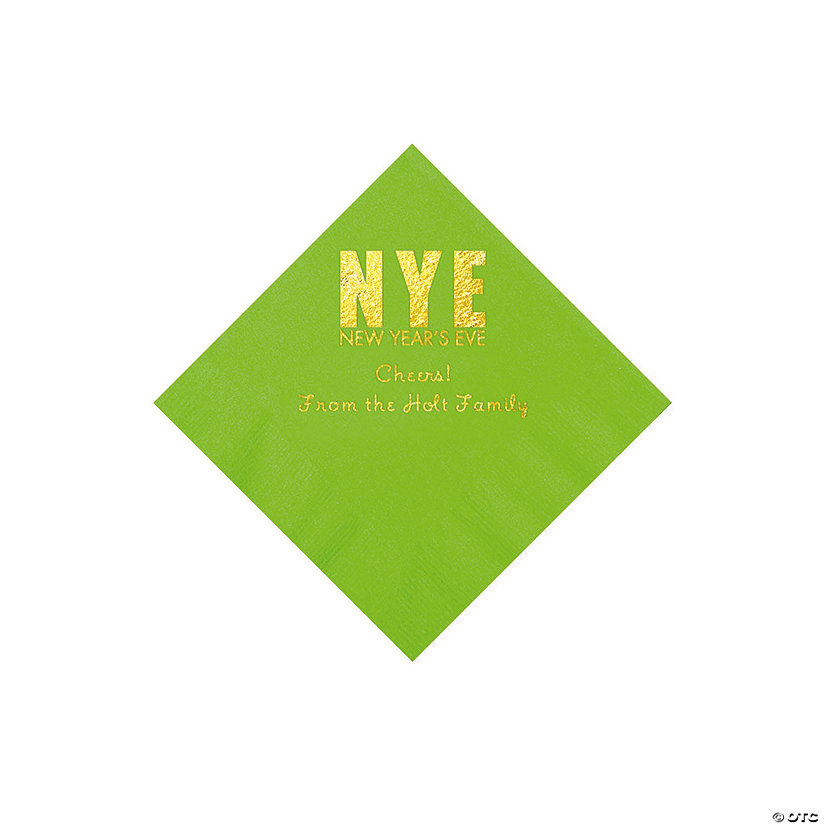 Lime Green New Year&#8217;s Eve Personalized Napkins with Gold Foil - Beverage Image Thumbnail