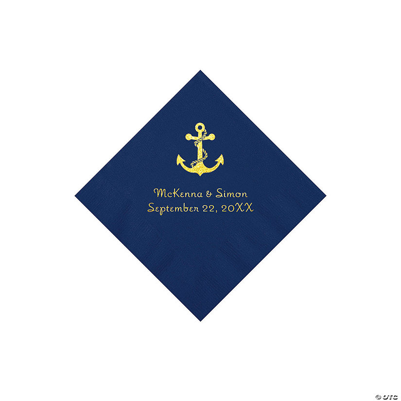 Navy Anchor Personalized Napkins with Gold Foil - Beverage Image Thumbnail