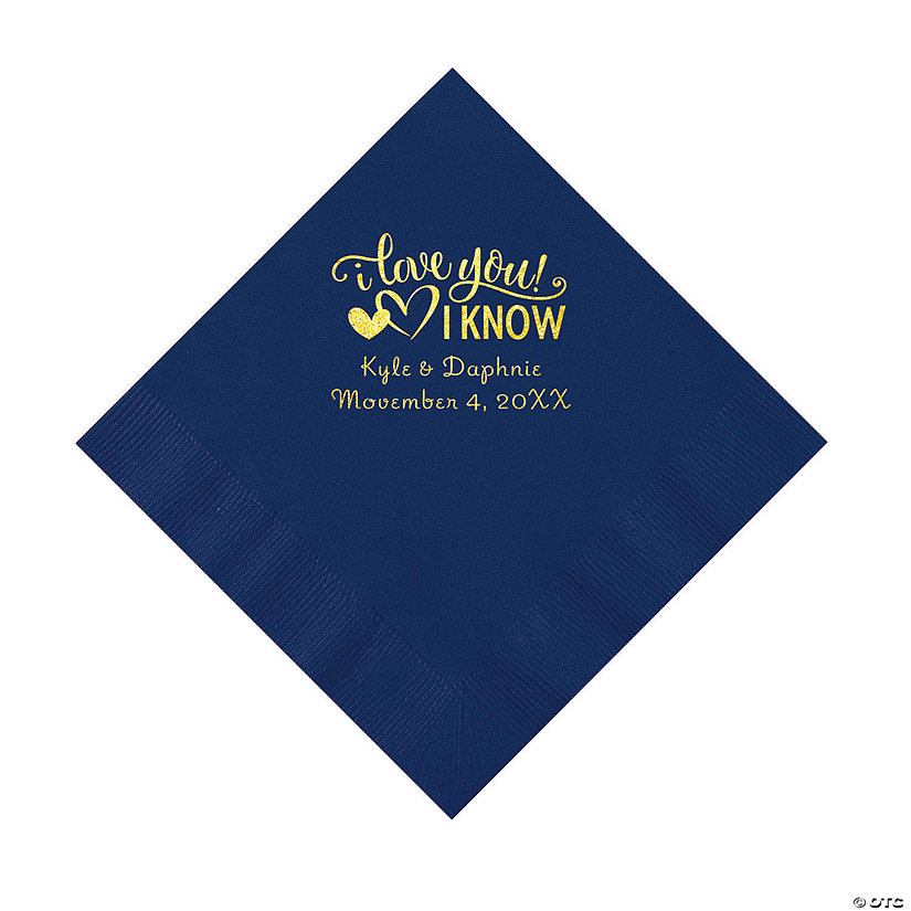 Navy Blue I Love You, I Know Personalized Napkins with Gold Foil - Luncheon Image Thumbnail